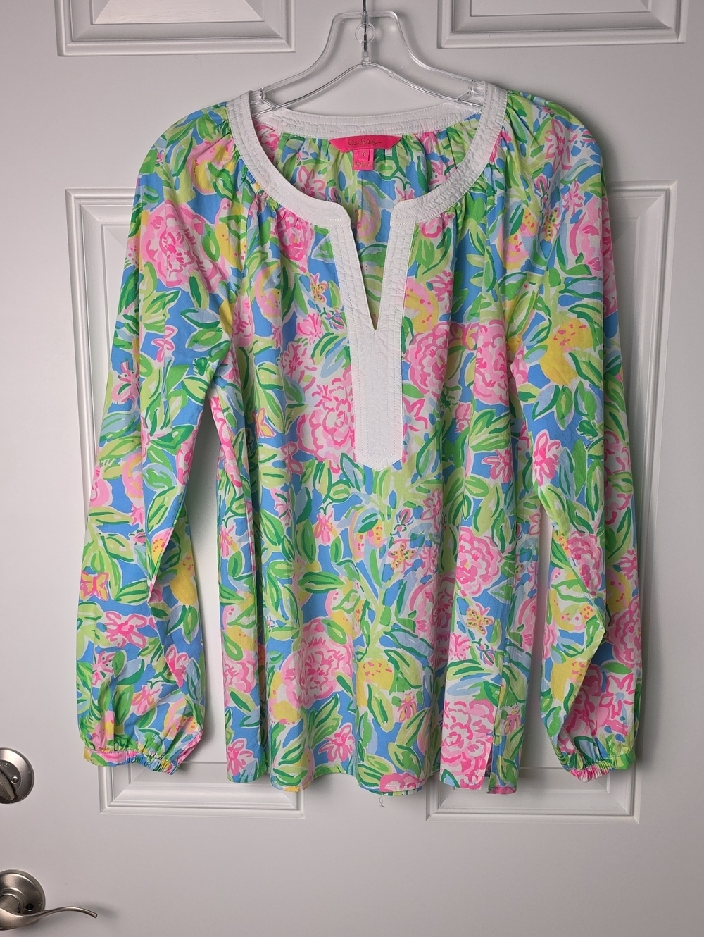Lilly Pulitzer Pastel Floral Long-Sleeve Top - Pink, Green & Blue. Size Medium